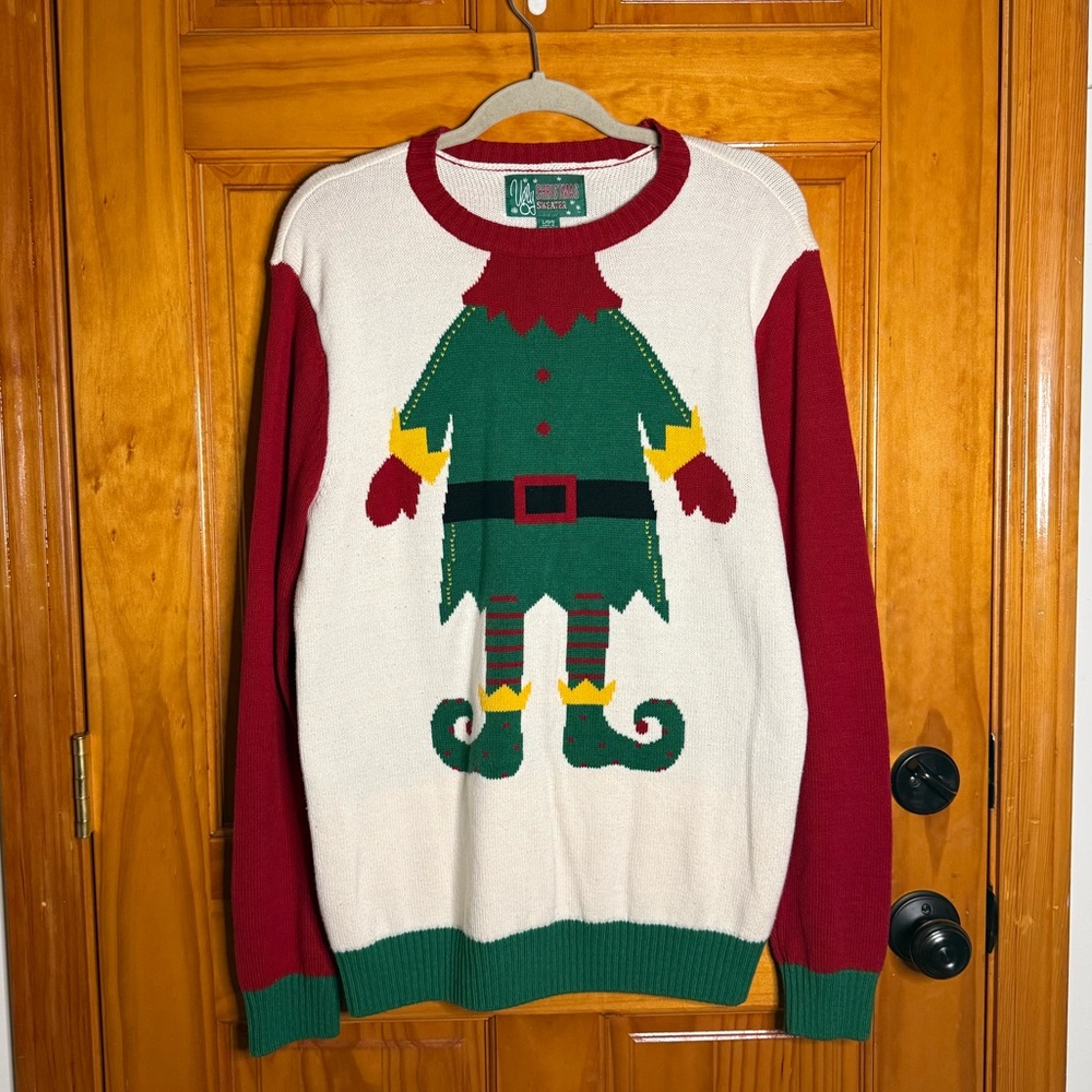 The Ugly Sweater Co. Ugly Christmas Sweater for Holiday Elf Cotton Unisex Larg
